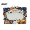Urlaubs-Porträtrahmen Halloween Holz-Fotorahmen, Kürbis Geist Katze Ausschnitt Bild Massivholz Schreibtisch-Displayhalter, Beidseitig Tischplatte