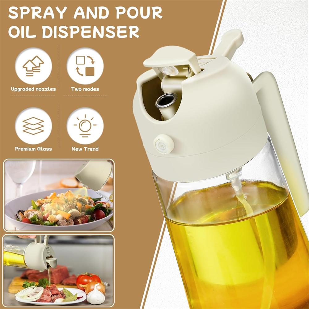 Oil Sprayer for Cooking 2 In 1,470ml Oil Dispenser Bottle Spray and Pour, Food-Grade Glass Oil Spray Bottle Mister Spritzer