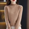 Women's Cashmere Knit Sweater - 2023 Autumn/Winter, Half-High Neck, Slimming Fit, Solid Color Pullover