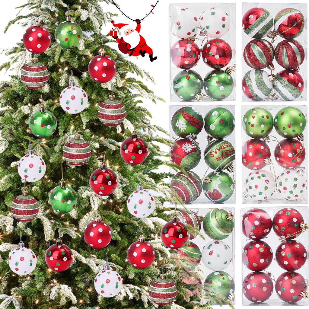 30/6pcs Electroplating Glitter Christmas Balls Color Painting Xmas Tree Hanging Ball Pendants Ornament New Year Party Home Decor