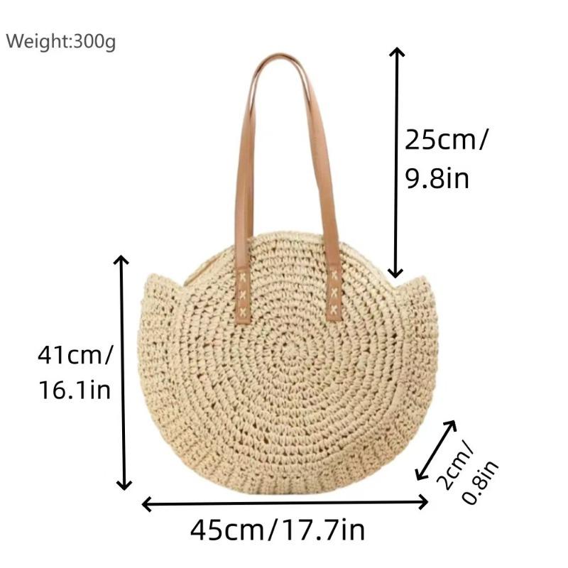 Single Shoulder Round Straw Bag Straw Bag New Hand-woven Bag Women's Large-capacity Casual Women's Bag Vacation Beach Bag