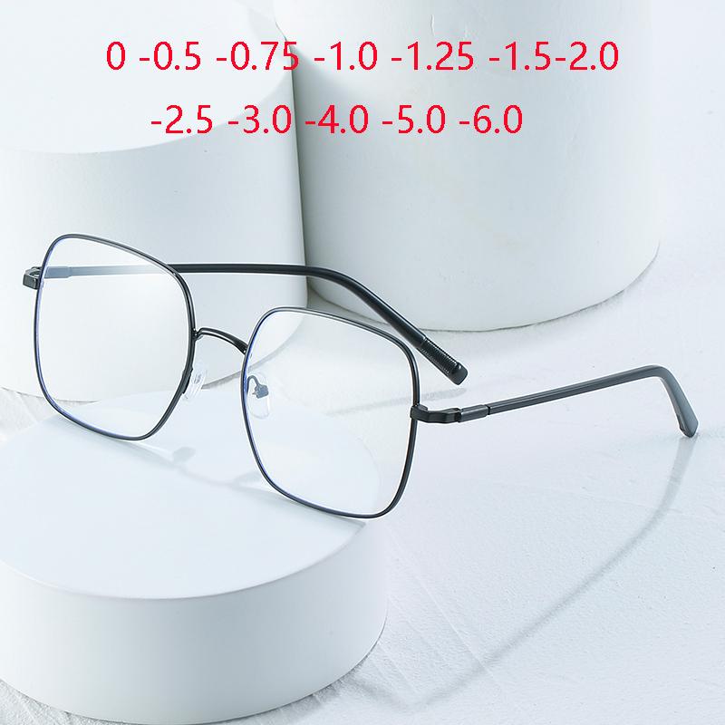 0 -0.5 -0.75 To -6.0 Women Men Square Anti Blue Rays Prescription Glasses For The Nearsighted Metal Hinge Myopia Spectacles