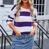 Damen Casual Fashion Bequemer Rundhalspullover Kontrastfarbe Gestreift Langarm Street Trend Strickpullover