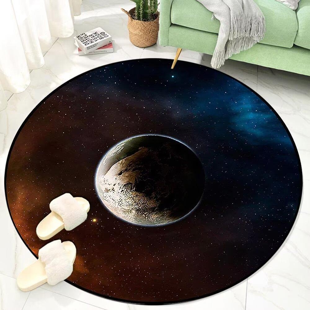 

3D Blue The Earth Round Rug Universe Cartoon Room Decoration Bedside Living Room Carpet Boy Study Chair Mats Antiskid Lounge Rug 60x60cm (Diameter)
