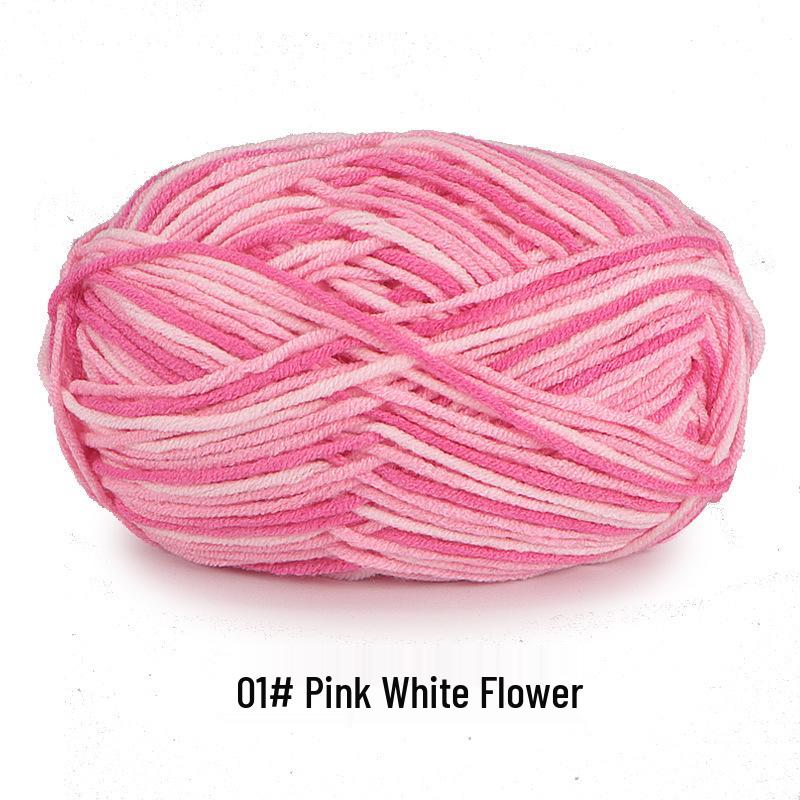 Aou Ou 5-Strand Variegated Milk Cotton Yarn Ball, Floral Medium-Thick, for Baby Scarves and Slippers.