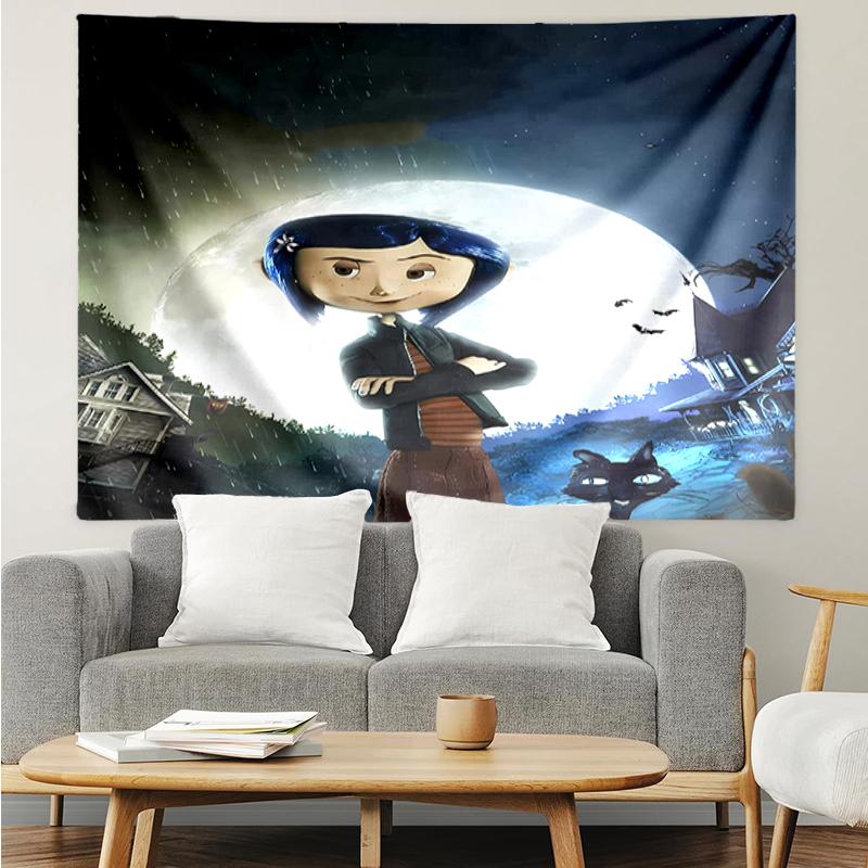 Coraline Print Tapestry, Backdrop, Easy Setup, Ideal for Bedroom, Office & Living Room, with Aesthetic Wall Hanging Decor.