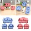 Fashion 1/12 Dollhouses Furniture Double Couch Armchair Figurine Set For Miniature Living Room and Bedroom Decoration
