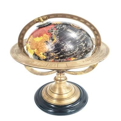 Sphère armillaire nautique en laiton, Globe terrestre, Base en bois noir, décoration pour la maison