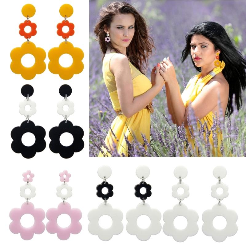 Statement Flower Earrings for Women Comfortable Acrylic Designs Portable Decoration for Bohemian and Retro Styles