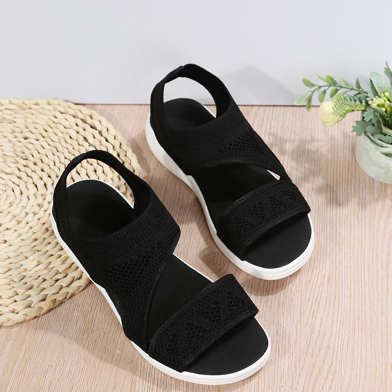 Plus Size Women's Knit Sport Sandals with Thick, Soft Soles - European & American Style, Comfortable Outdoor Footwear