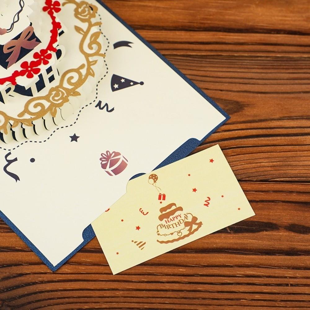 Cake Shape 3D Pop Up Birthday Card Folding Happy Birthday Card Message Cards  Festival Blessing