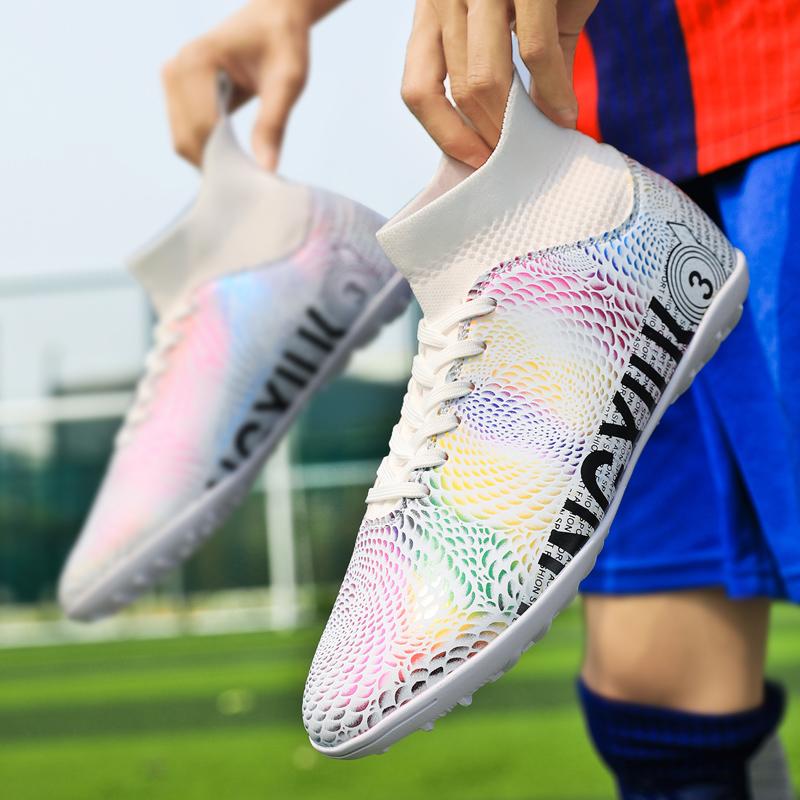 31-48unisex Football Shoes High-top Elastic Rubber Soft Bottom TF Football Shoes Men's Training Special Children Competition Training Football Shoes