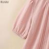 ZANZEA Women Stand Collar Solid Color Loose Casual Half Sleeve Blouse