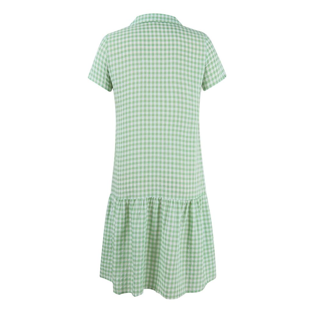 Women's Fashion Design Plaid Dress Shirt Collar Casual Skirt
