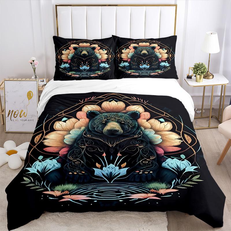 3pcs Bear Mandala Art Duvet Cover Set, Soft Comfortable Duvet Cover,Guest Room (1*Duvet Cover + 2*Pillowcase, Without Core) Yy251104144