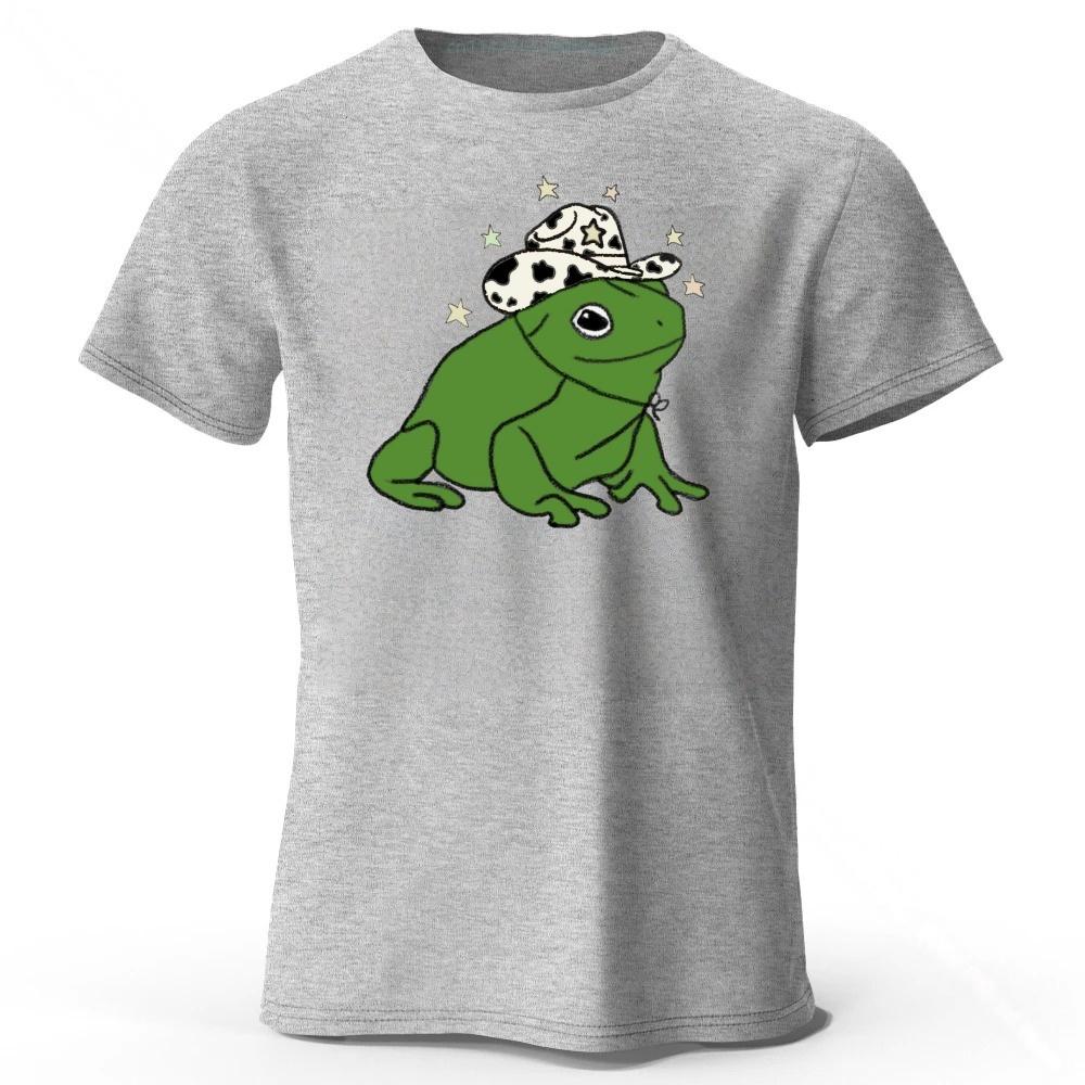 Western Cowboy Frog Fun Mens Cotton Short Sleeved Summer Womens Comfortable Soft Top Loose Fashion Casual Sports Tshirt