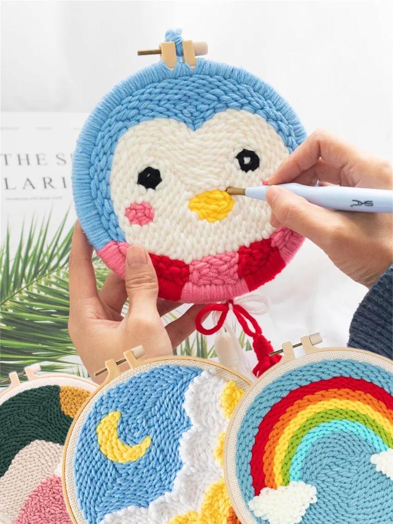 GATYZTORY DIY Punch Needle Kits for Beginners Cartoon with Hoop Punch Needle Embroidery Set Craft Yarn Painting Arts
