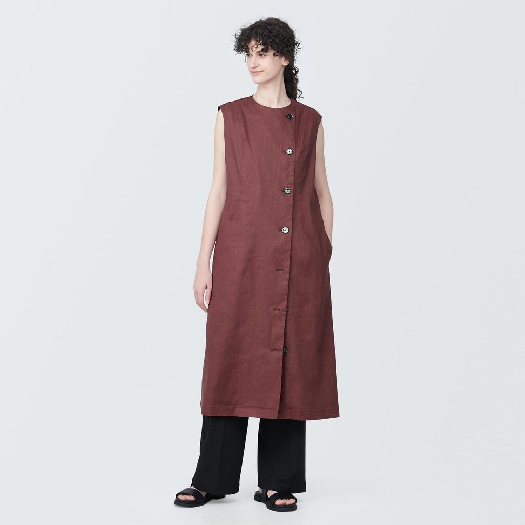MUJI Hemp Blend Stretch Gilet Size XXL Women's Dress, Brown, BC2IHA4S, Women's