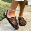 Sandali romani da donna in rete intrecciata e perforata, pantofole estive traspiranti con punta piatta, sandali da spiaggia per esterni