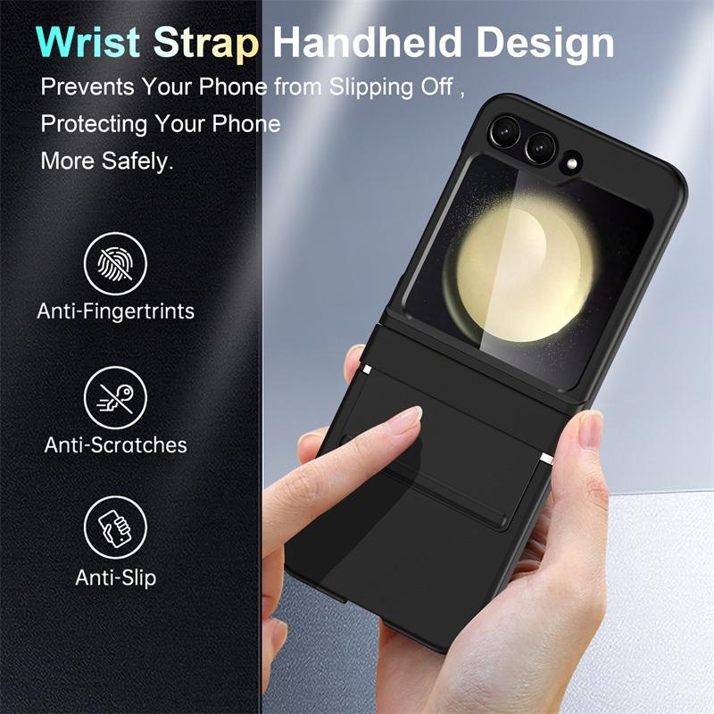 Matte Wrist Strap Hinge Full Protection Hard Case for Samsung Galaxy Z Flip 7 / 7 FE / Flip 6 5 4 3 Folding Wristband Cover