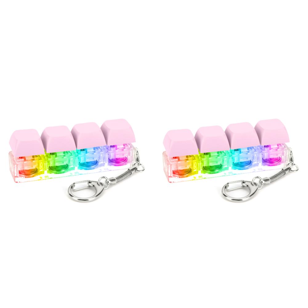 2Pcs 4 Keys Keyboard Fidget Keychain Keyboard Decompression with LED Light Keyboard Clicker DIY Button To Relief Pass The Time
