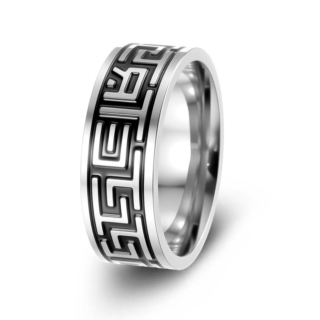 2024 Hot-Selling Retro Viking Devil Eye Titanium Steel Ring with Great Wall Pattern
