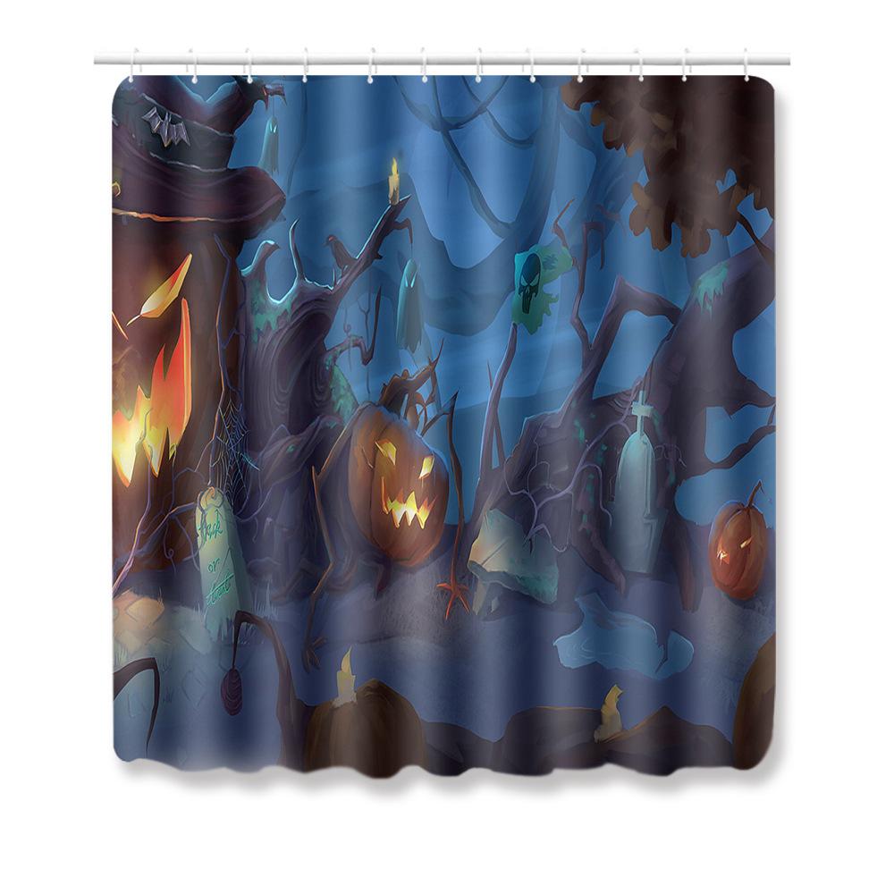 Halloween Shower Curtain Floor Mat Combination Four-Piece Set Bathroom Toilet Carpet Shower Room Foot Mat
