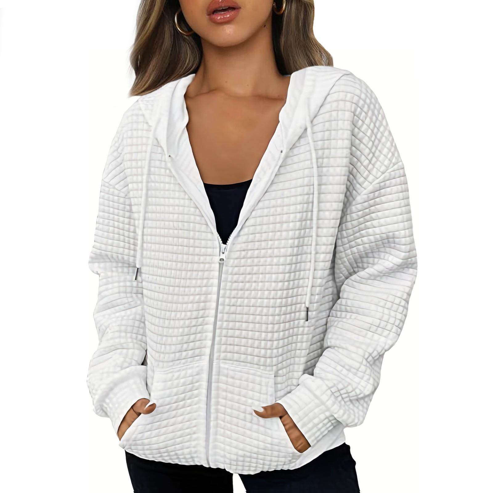 

Женская осенне-зимняя повседневная модная толстовка с капюшоном с принтом, куртка на молнии с карманами S белый