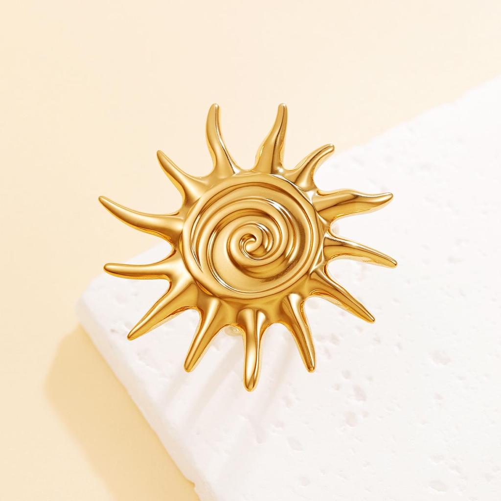 Cross-Border Personality Sweet Cool Sunflower Ring: Women's Glittering Spiral Open Stainless Steel Jewelry for Casual and Vacation Style