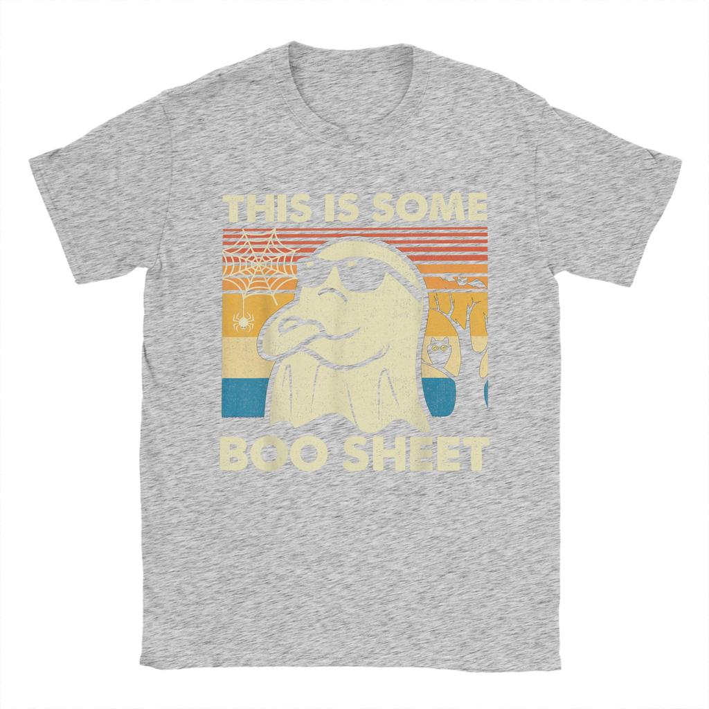 Vintage This is Some Boo Sheet Ghost Retro Funny Halloween T-Shirts Men Round Neck Cotton T Shirts  Short Sleeve Tees Clothing