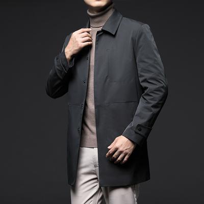 Modischer POLO-Kragen Langarm Windbreaker Herren Frühling Neu Koreanischer Stil Einfache Mittellange Einfarbige Strickjacke