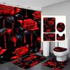 Crimson Rose Shower Curtain Set With Non-Slip Bath Mat, U-Shaped Toilet Rug, Toilet Lid Cover, Durable Water-Resistant Polyester
