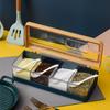 4 Compartment Seasoning Box with Spoons and Cover Storage Container Cruet Jars Can Pot for Salt Sugar Condiment X3UC