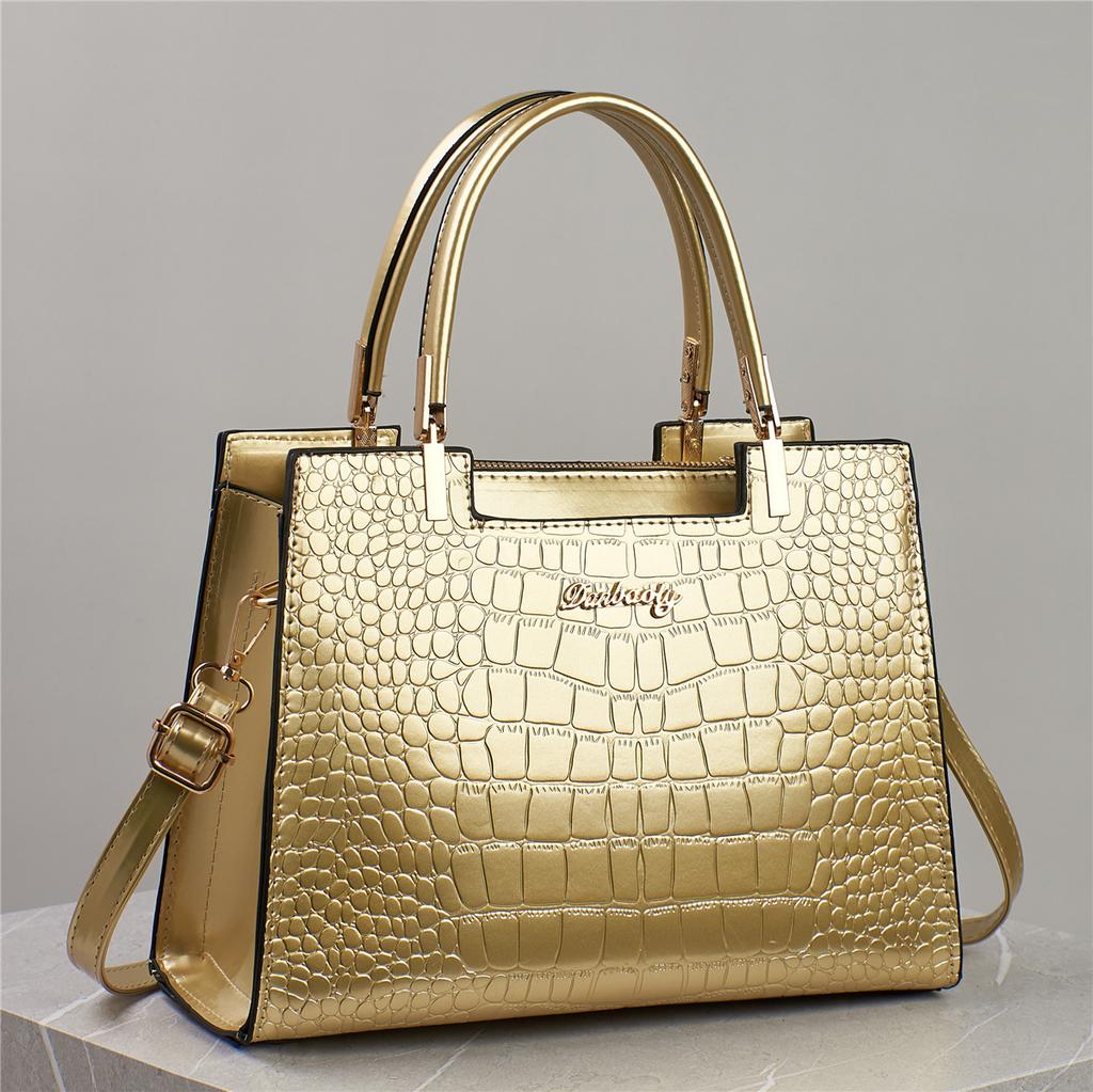 Taizhou Women's Bag with Shiny Leather and Stone Pattern, Elegant and Grand Women's Handbag, Single Shoulder Crossbody Bag, Large Capacity
