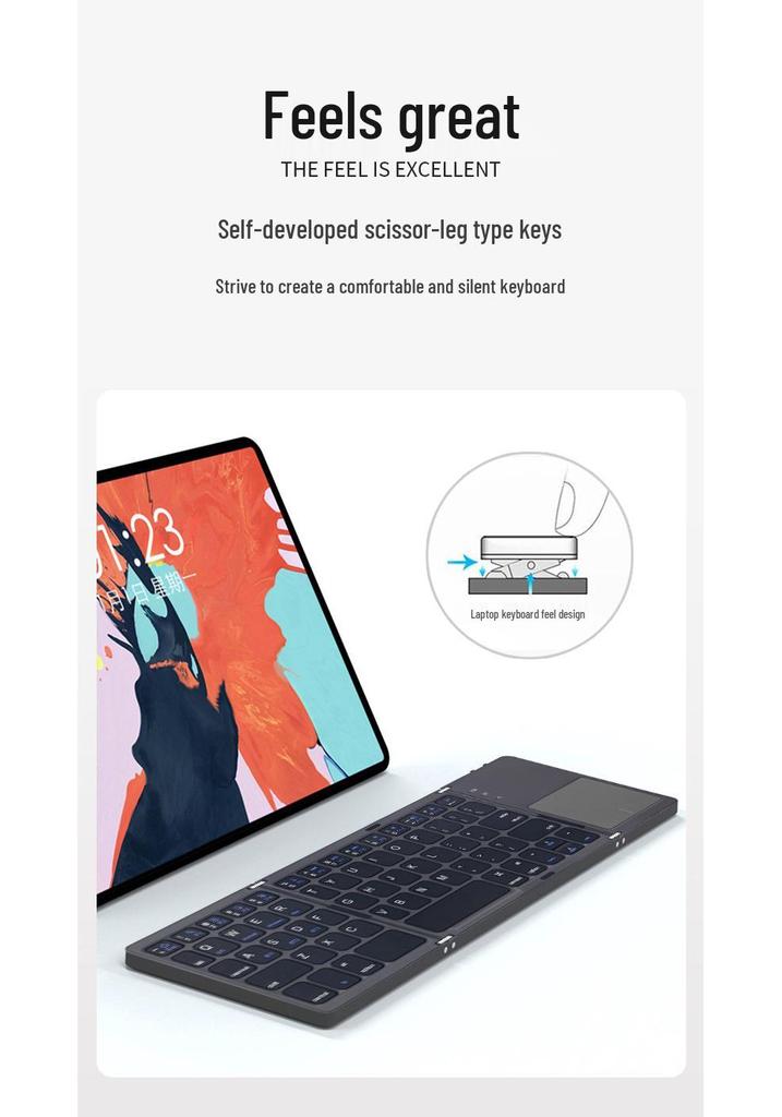 Portable Three-Fold Bluetooth Keyboard B033 for Phones, Tablets, Laptops
