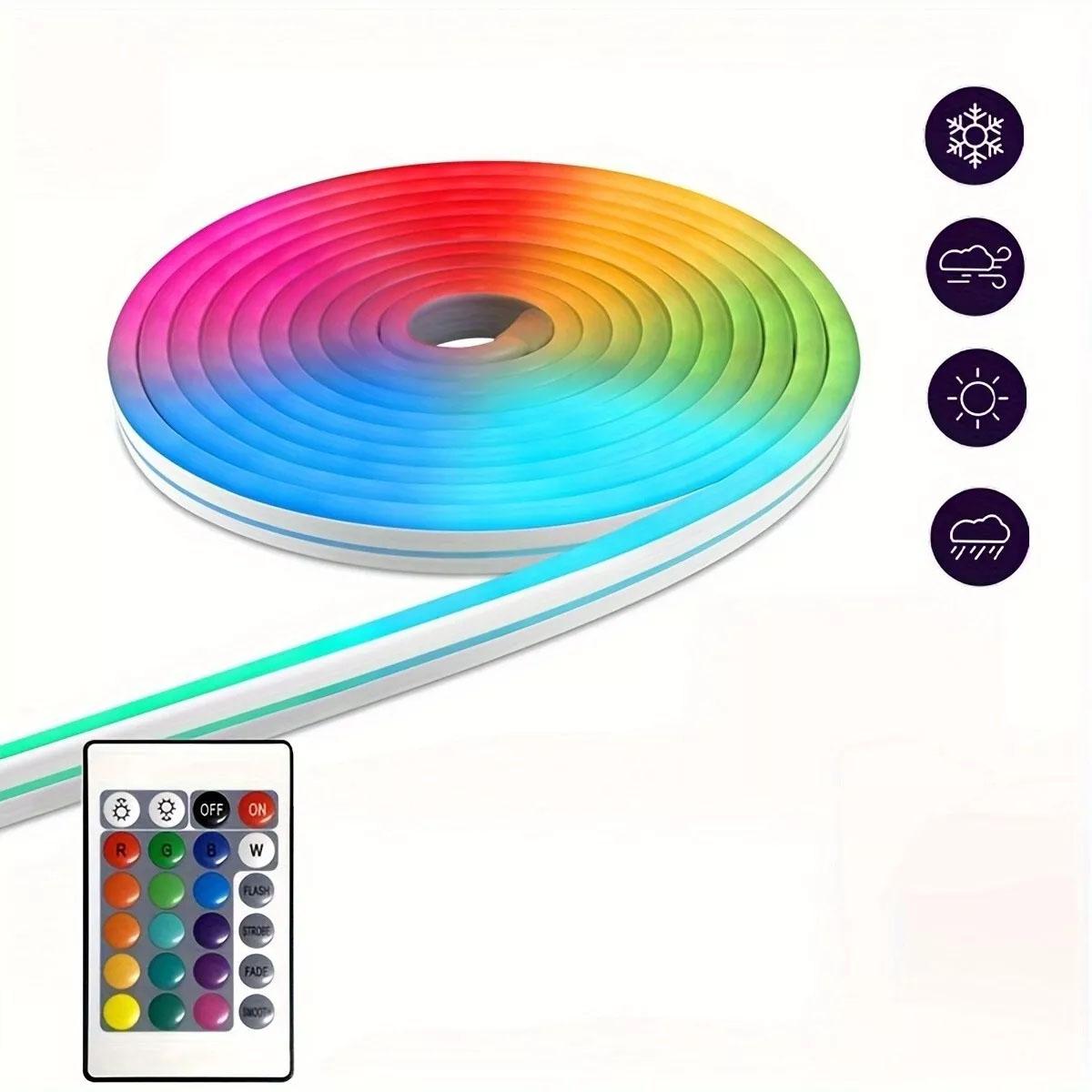 

5V Flexible RGB Neon LED Strip USB Waterproof Light Rope with 24Key Remote Controlfor For Indoor Outdoor Holiday Decoration 1M