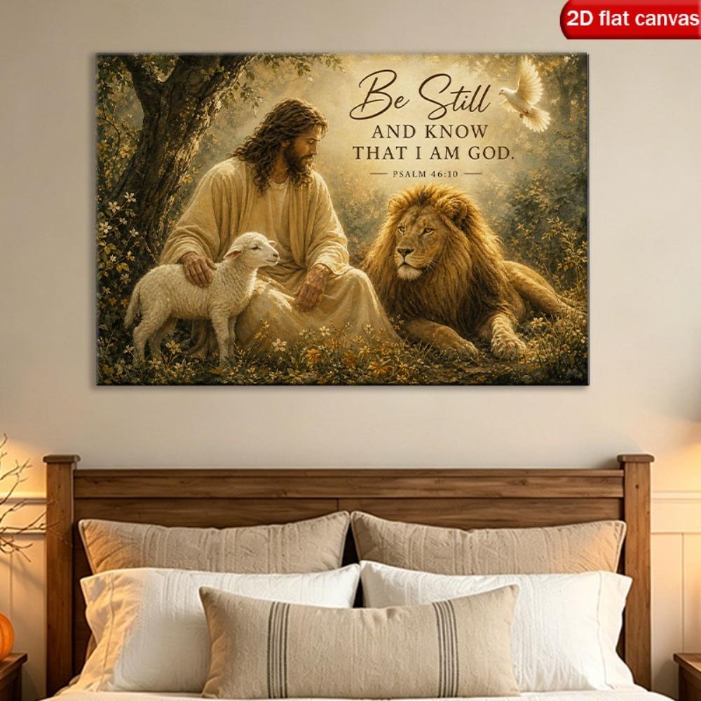 Wall Decor Be Still And Know That I Am God Canvas Print Christian Religious Wall Art Jesus Lion Lamb Poster Home Decor