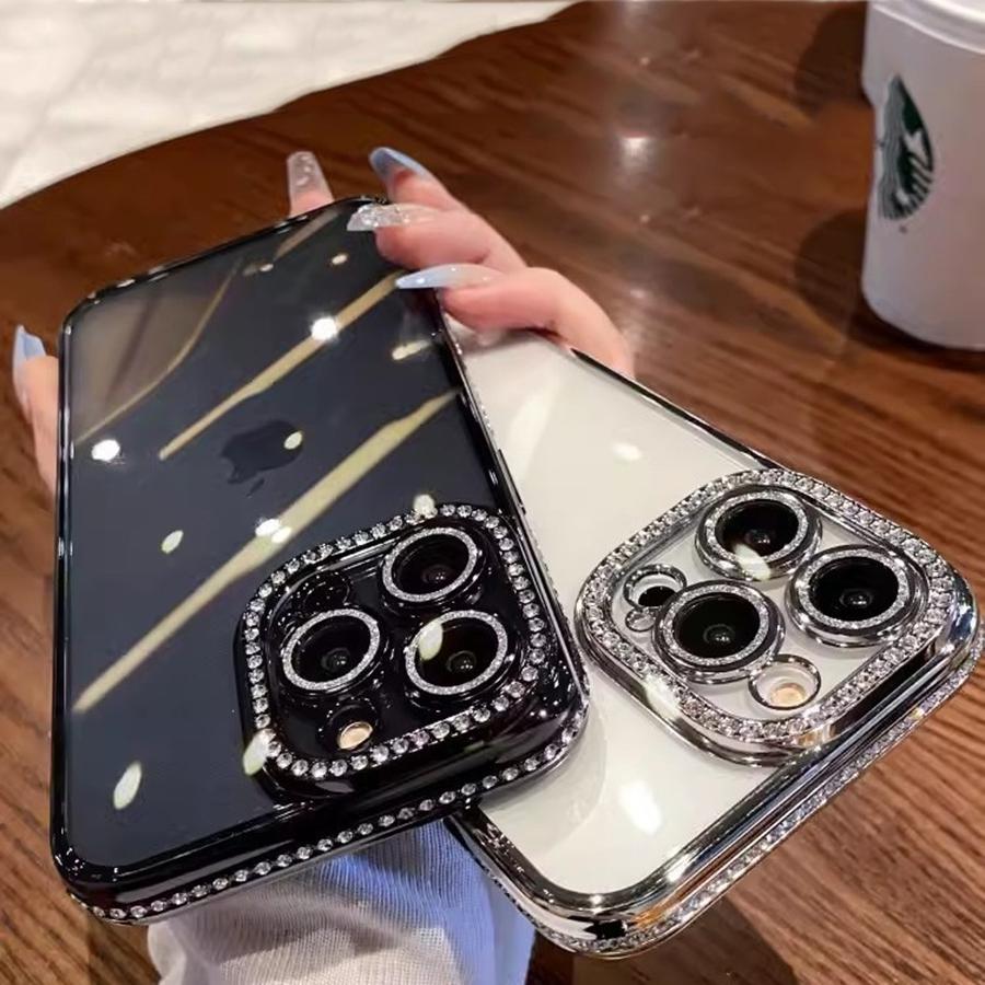 Husă de telefon cu cadru de cristal strălucitor cu lentilă de lux placată pentru iPhone 16 Pro Max 16 Plus iPhone 15 Pro Max 14 Plus 13 12 11 Husă transparentă rezistentă la șocuri