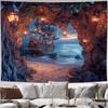 2D Pirate Ship Wall Tapestry, Cave View Ocean Adventure Art Wall Hanging for Home Decoration