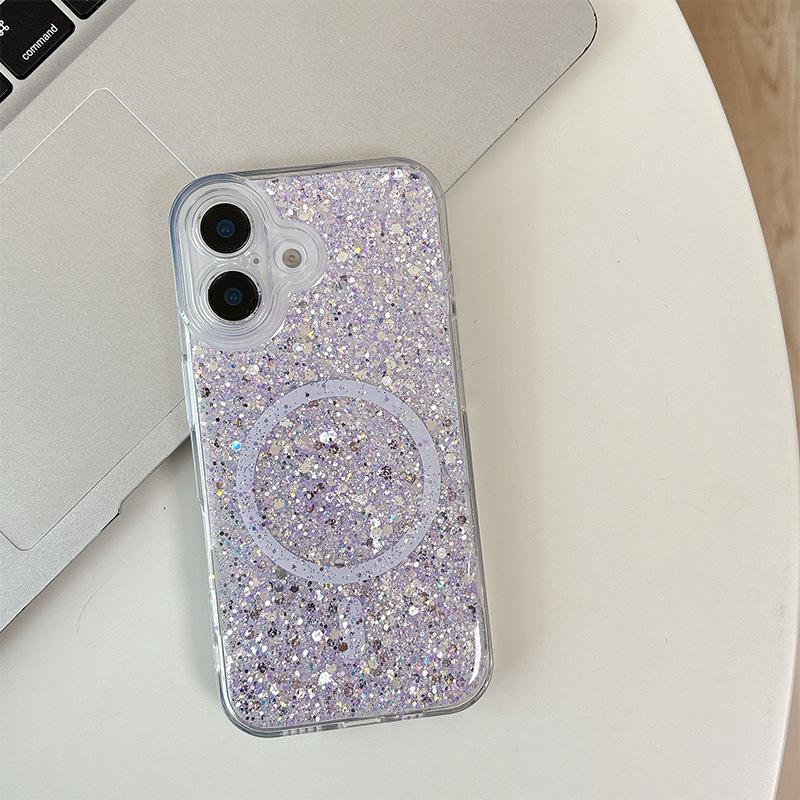 

Glue Glitter Sequins for IPhone16promax Magnetic Phone Case for Apple 17 Fashion 14 Anti-fall 13 Women For iPhone 17Promax