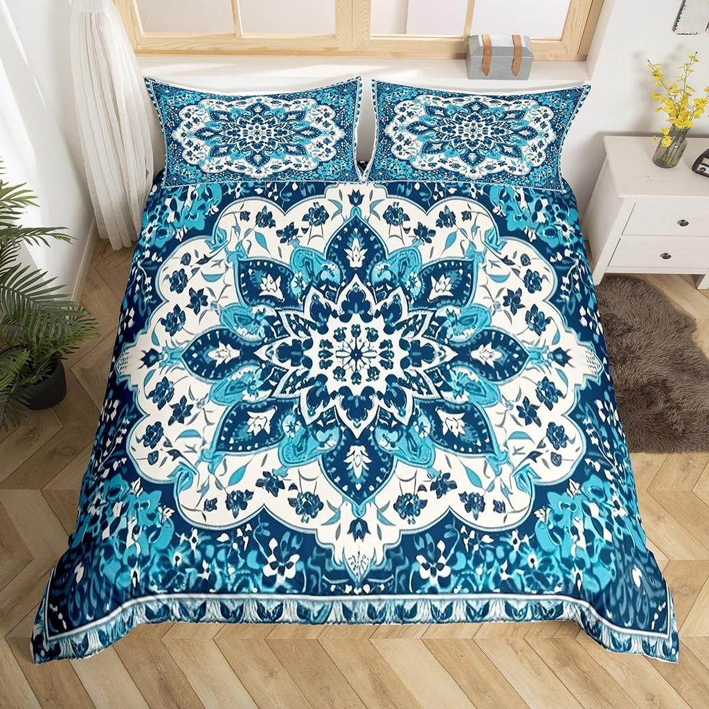 Vintage Blumen Abzeichen Bettbezug Queen King Size Mandala Bettwäsche Set Bohemian Paisley Tagesdecke Leichte Weiche 3-teiliges Set