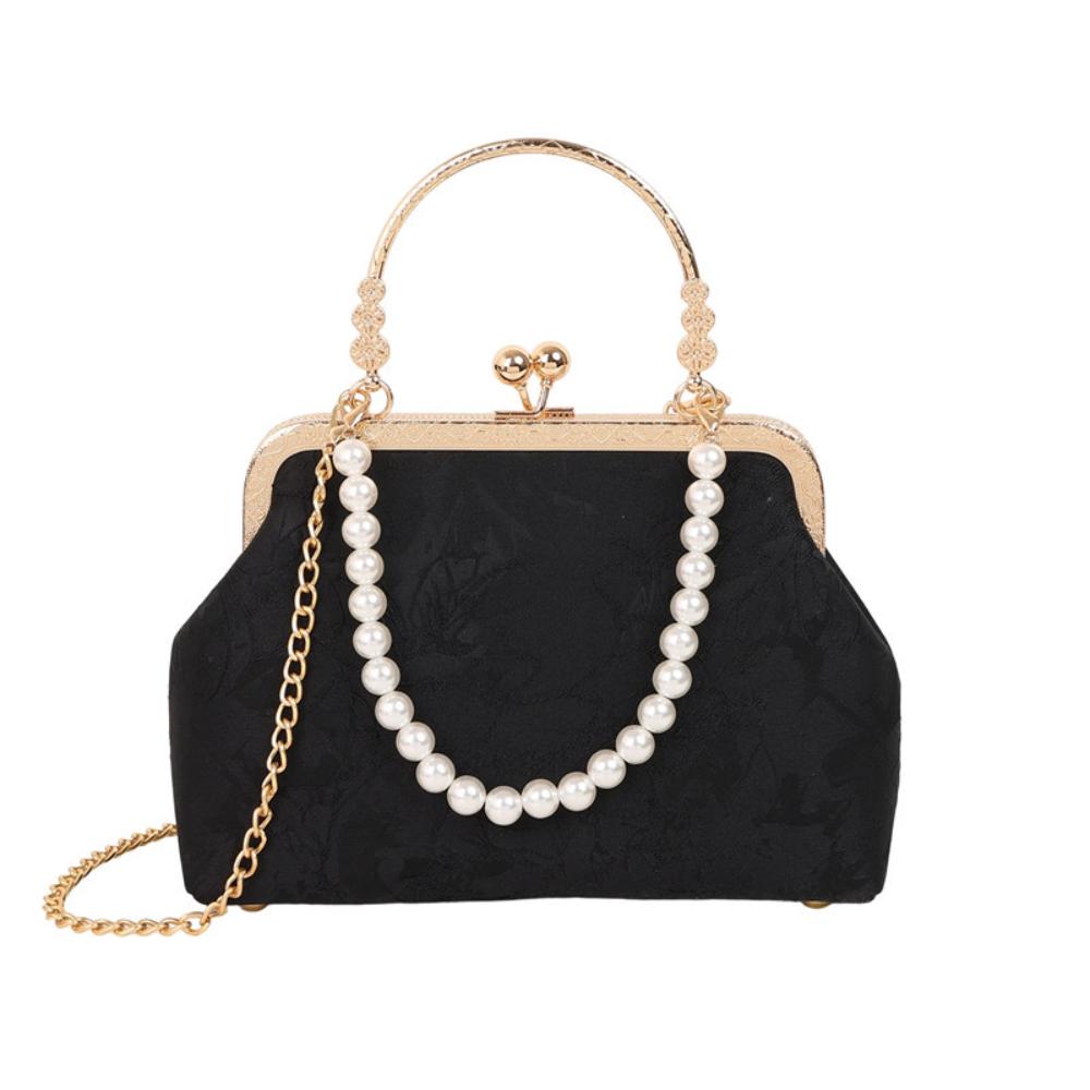 Vintage Classic Lace Bag Pearl Evening Bags Metal Lock Bags Women Shoulder Crossbody Bag Chain Women's Handbags Purses