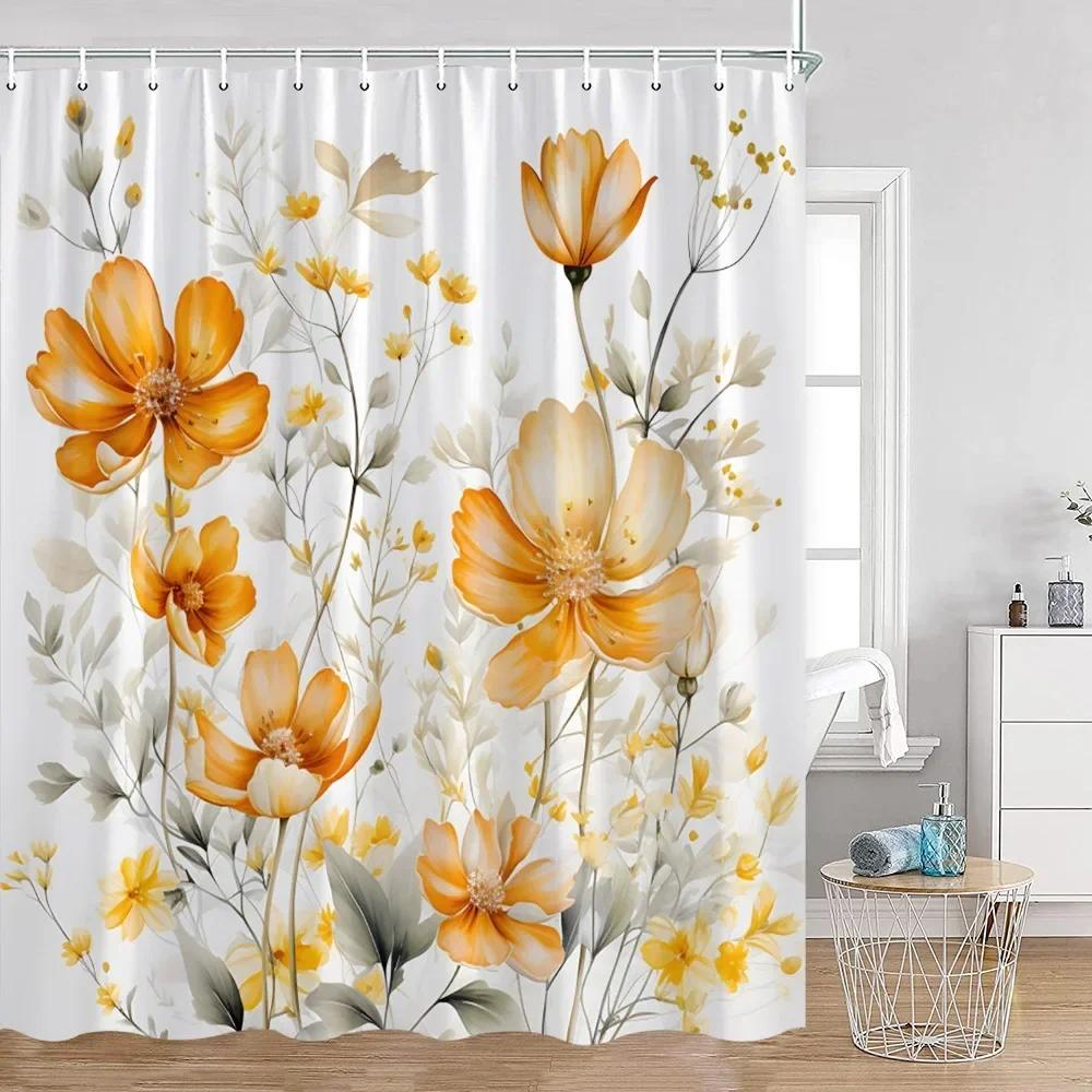Flower Shower Curtain Butterfly Greening Plants Natural Home Decoration Bathroom Polyester Fabric Shower Curtain