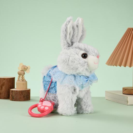 Electric Plush Rabbit Toy with Leash Singing Walking Bunny Plushie Toddlers Boys Girls Interactive Simulation Stuffed Animal Toy