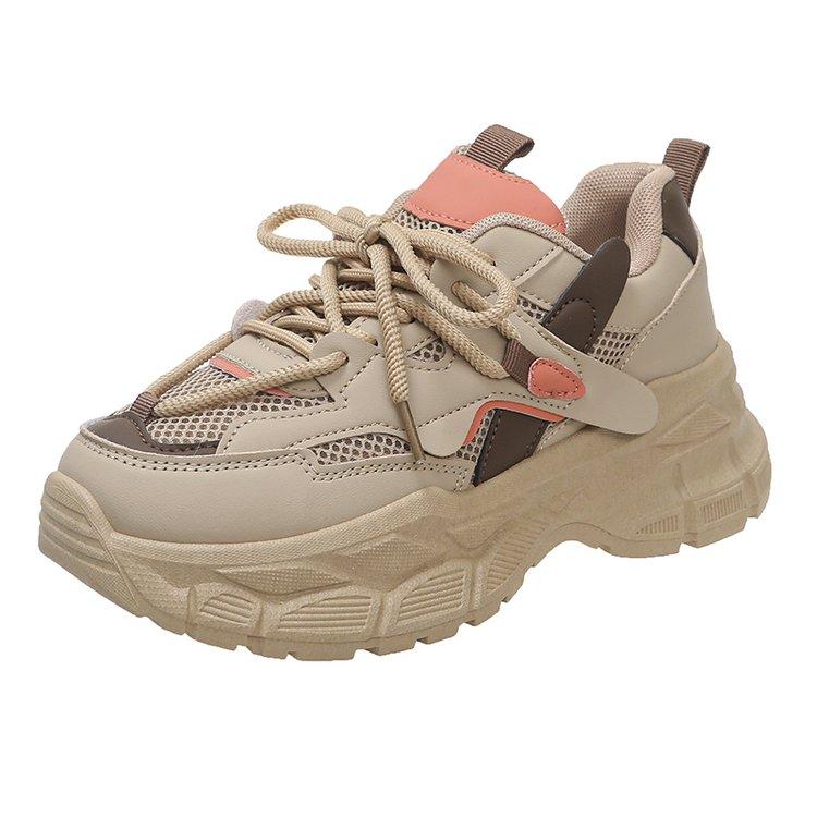 Women Trendy Color-blocked Brand Design Thick-soled Sneakers New Fashion Lace-up Mesh Breathable Tennis Shoes Mujer Zapatos
