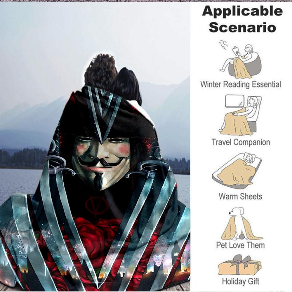 1pc V for Vendetta Flannel Throw Blanket - HD Printed Lightweight Soft Warm All-Season Blanket for Sofa, Bed, Travel, Camping 090
