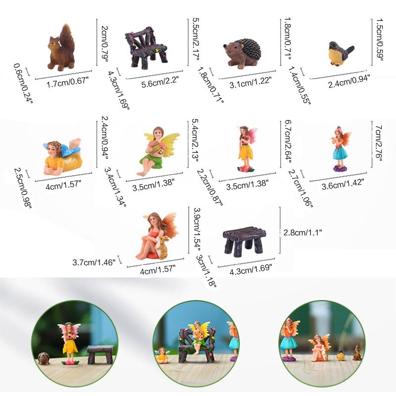 Resin Fairy Garden Miniature Figurine Set Angle Girl Squirrel Rabbit Statue for Home Indoor Outdoor Garden Doll House Room Decor