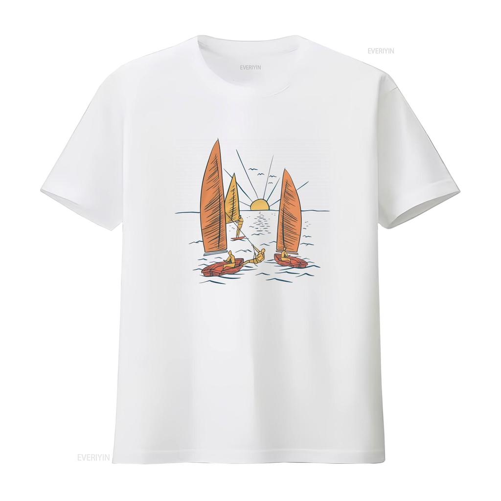 Hawaii Sailboats Nautical Theme Sailing Boat Island Surf Sailors T Shirt Top Vintage Washed Homme Comfortable Unisex Breathable