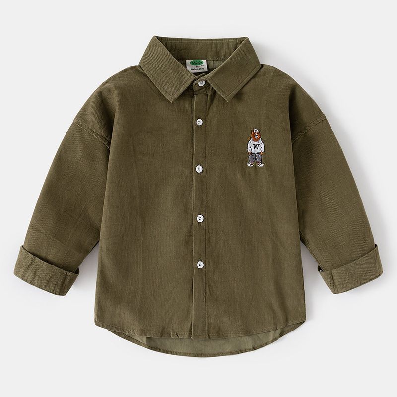 Spring and Autumn Children's Clothing Boys' Solid Color Shirts Children's Korean Style Long-Sleeved Shirts Boys' Baby Lapel Cardigan Embroidered Tops