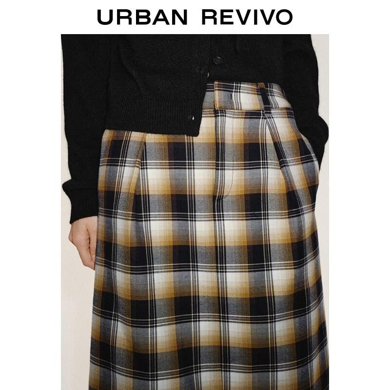 UR2026 Women's Trendy Color-block Plaid Lace Patchwork Skirt